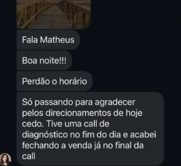 Depoimento sobre fechar uma venda no fim de uma call.